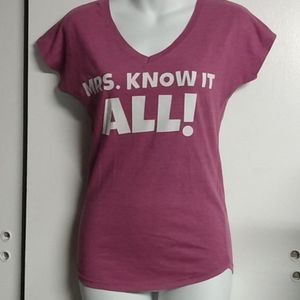 Purple Graphic V Neck Short Sleeve Fitted Fem Tee Shirt